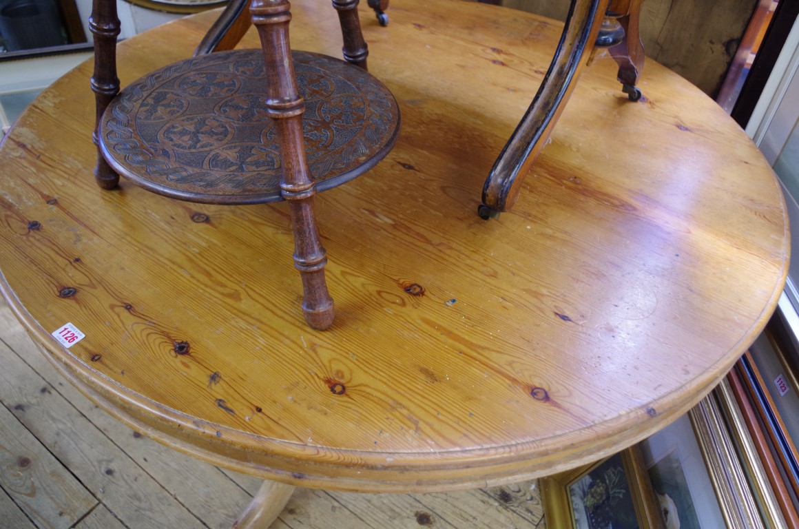 An old pine circular breakfast table, 122cm diameter. - Image 2 of 2
