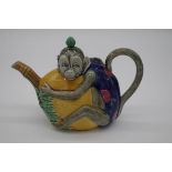 A Victorian Mintons majolica novelty monkey teapot and cover, impressed marks and model number 1844,