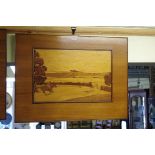 Two pairs of marquetry pictures, largest whole 52 x 69.5cm.