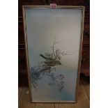 * Mai, (Chinese School), a bird on a flowering branch, signed, oil on canvas, 57.5 x 29.5cm.