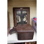 A Persian inlaid and polychrome decorated mirror, with a pair of hinged doors, 36 x 27cm; together