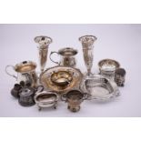 A quantity of hallmarked silver, to include: two bonbon dishes; and two silver Christening mugs,