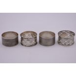A pair of engine turned silver napkin rings, by W H Haseler Ltd, Birmingham 1924; together with