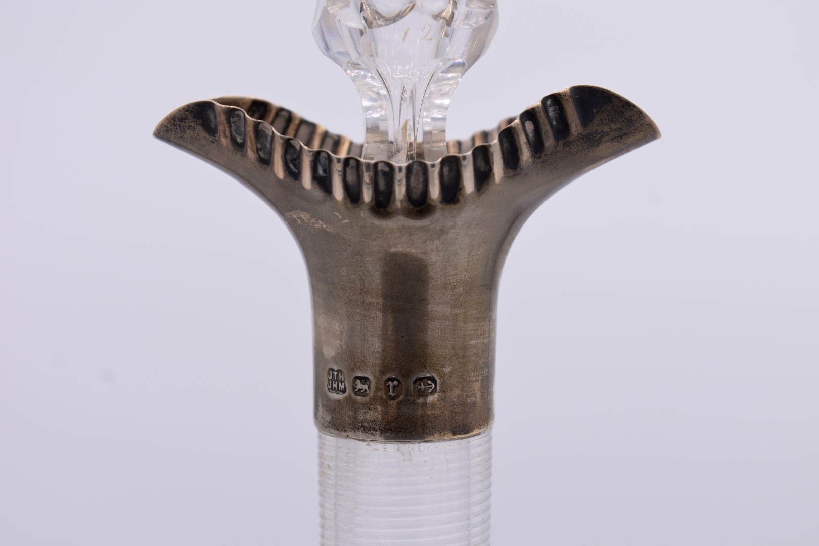 A large Victorian ribbed clear glass and silver mounted decanter and stopper, hallmarked - Image 3 of 4