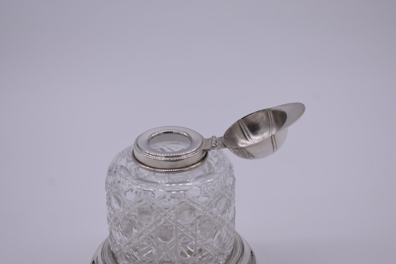 A silver mounted cut glass inkwell having jockey's cap lid, by Laurence R Watson & Co, Sheffield - Image 2 of 3