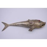A large 1930s Spanish .915 silver articulated fish, stamped with makers mark and pentagram star,