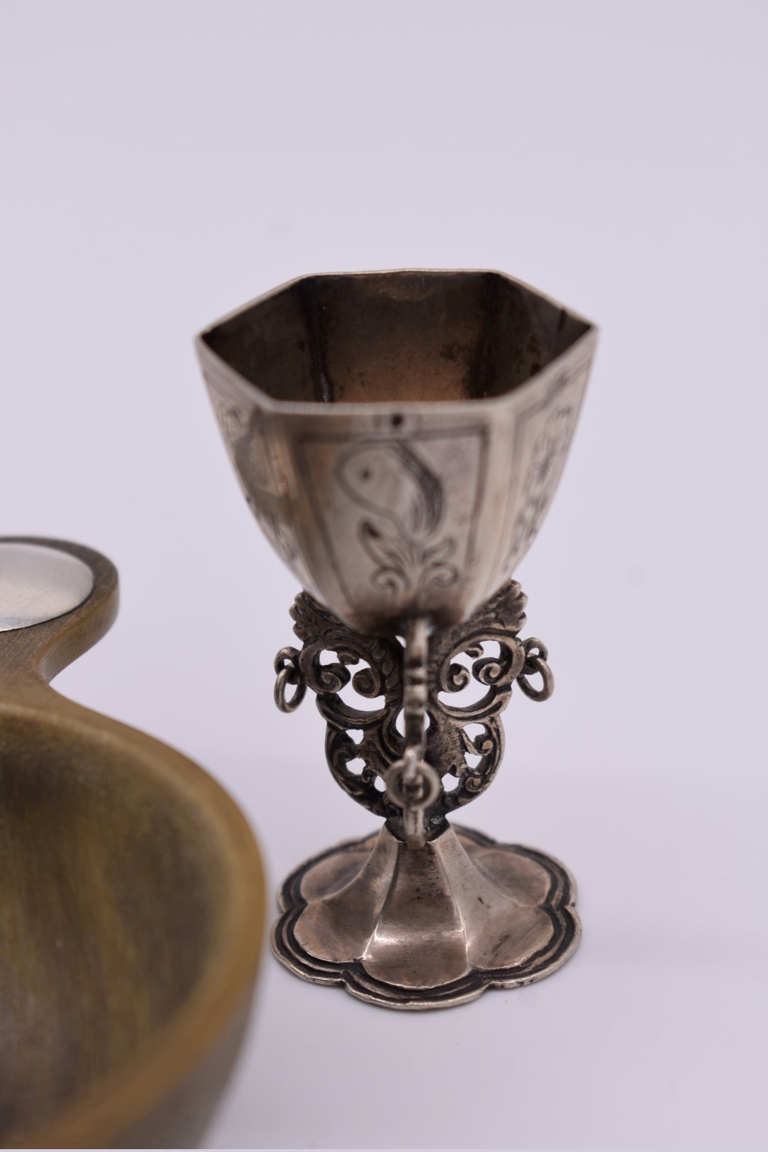 A set of six German .800 coffee spoons; together with a napkin ring, stamped '90'; a metal mounted - Image 4 of 5