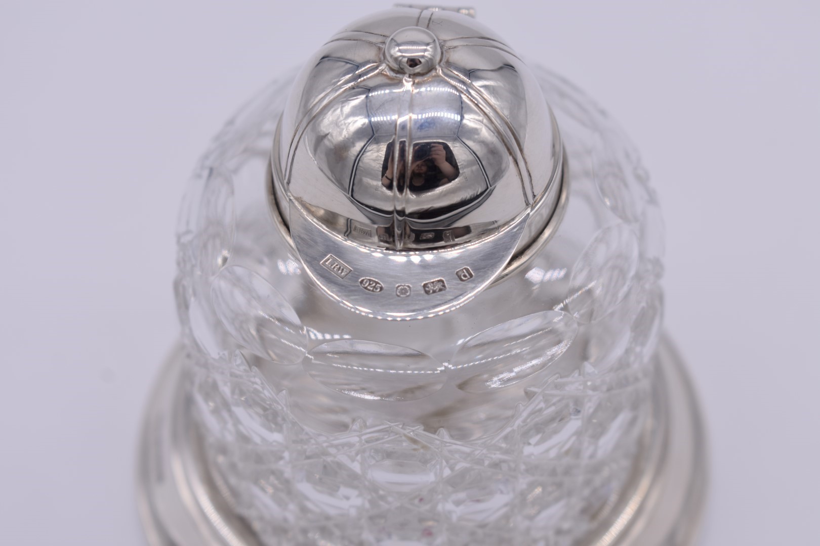 A silver mounted cut glass inkwell having jockey's cap lid, by Laurence R Watson & Co, Sheffield - Image 3 of 3