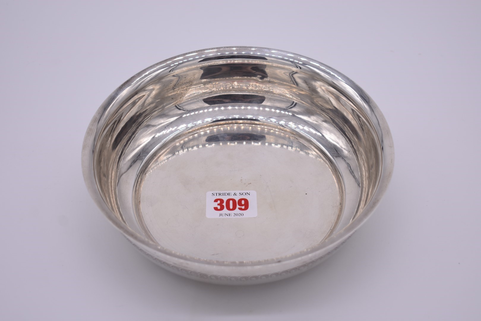 An Egyptian white metal bowl, 18cm diameter.