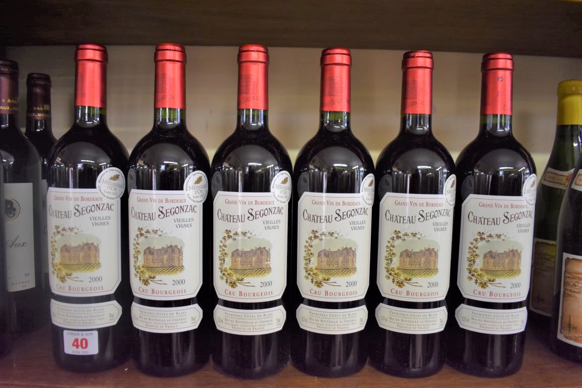 Six 75cl bottles of Segonzac vieilles vignes, 2000, Cotes de Blaye. (6)