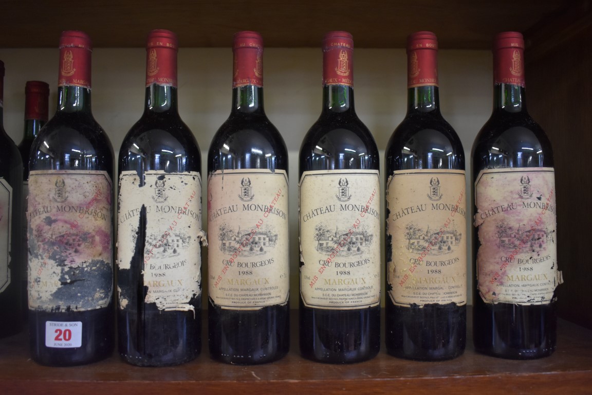 Six 75cl bottles of Chateau Monbrison, 1988, Cru Bourgeois Margaux. (6)PLEASE NOTE: ADDITIONAL VAT