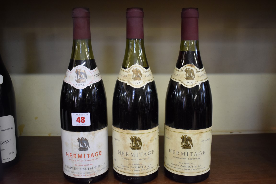 Three 75cl bottles of Hermitage, 1974, Parisot. (3)