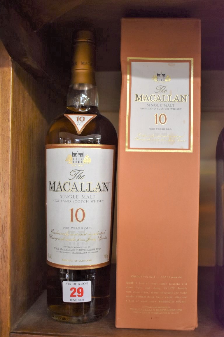 A 70cl bottle of The Macallan 10 year old 'Sherry Oak' whisky, in card box.