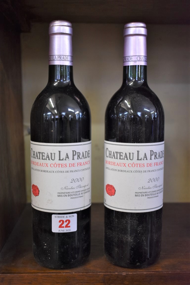 Two 75cl bottles of Chateau La Prade, 2000, Cotes de Francs, Nicolas Thienpont. (2)