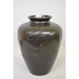 WITHDRAWN FROM SALE A good and large Japanese bronze vase, in the manner of Kano Seiun, Meiji.