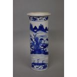 A Chinese blue and white sleeve vase, Qianlong four character mark, 19th century, painted with a