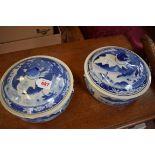 A pair of Chinese blue and white twin handled tureens and covers, probably early 20th century,