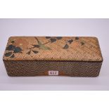 A Japanese straw work glove box and cover, Meiji, 31cm wide.