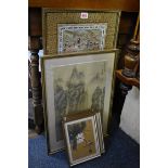 A Chinese silk embroidered panel of boys, the whole 65 x 32.5cm; together with a pair of Chinese