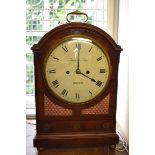 A Regency mahogany and brass inlaid twin fusee bracket clock, the 8in convex painted dial