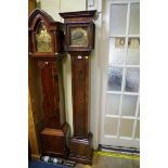 An 18th century walnut shortcase clock, with 7in square brass dial and later movement,