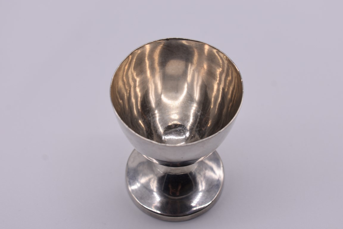 A white metal duck egg cup, by J R, marks indistinct, 8cm. - Image 3 of 3