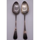 A pair of George III bright cut silver tablespoons, by George Burrows I, London 1789, 122g.
