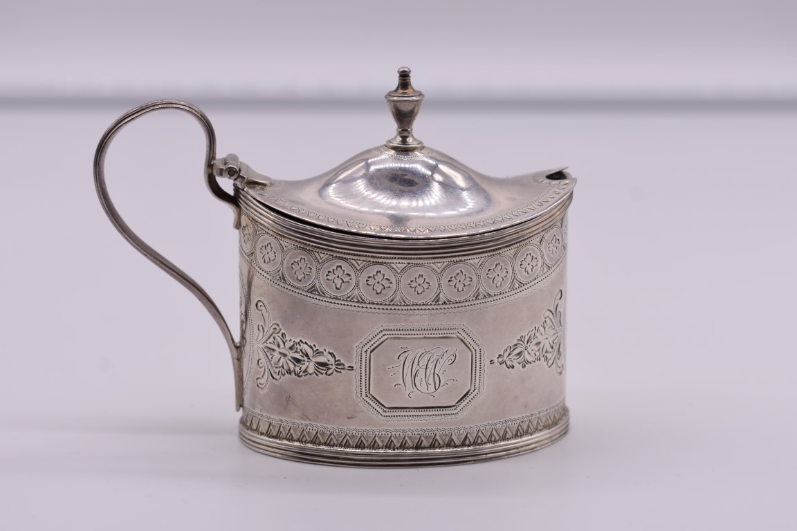 A George III silver oval mustard, probably by Charles Chesterman II, London 1791, 7cm high, 106.5g.