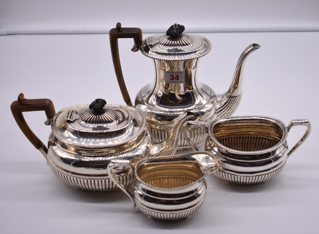 A Victorian silver three piece tea & coffee set, by Harrison Brothers & Howson, Sheffield 1891;