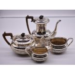 A Victorian silver three piece tea & coffee set, by Harrison Brothers & Howson, Sheffield 1891;