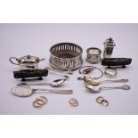 A small collection of silver and other items, to include silver spoons, silver condiments, a pair of