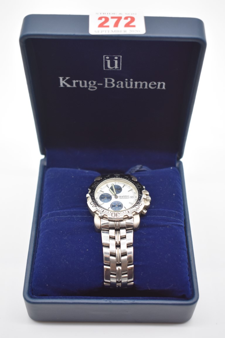 A modern boxed Krug-Baumen 'Sportsmaster' stainless steel quartz chronograph watch, 36mm, ref.