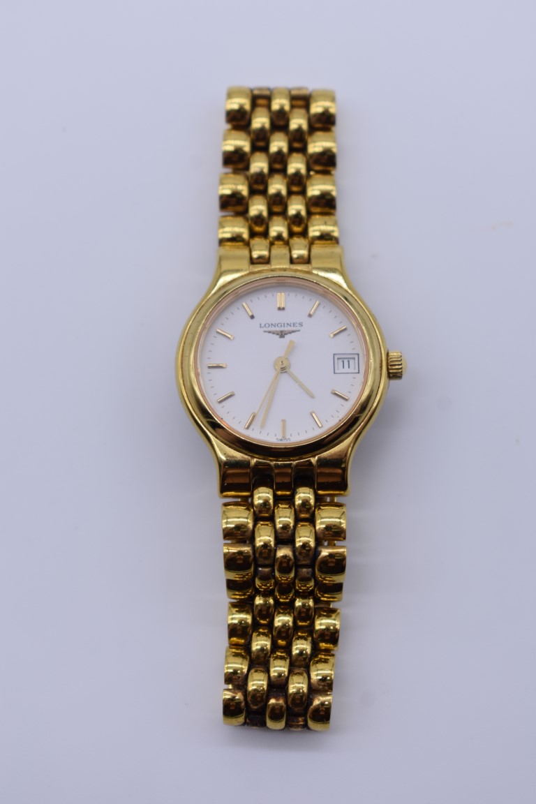 A modern Longines 'Les Grandes Classiques' gold plated quartz ladies wristwatch, 22mm, ref L5-131-2.