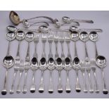 A small quantity of Georgian and Victorian silver fiddle pattern flatware, various makers and dates,