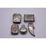 An unusual plated metal novelty pig vesta; together with three other examples; and a sovereign