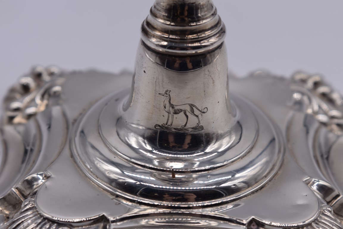 A pair of George IV silver candlesticks by Creswick & Co, Sheffield 1829, having weighted bases - Image 3 of 5