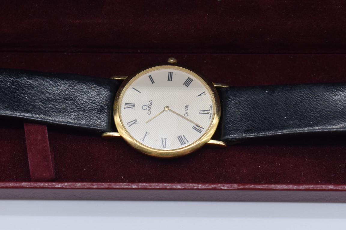 A modern Omega 'De Ville' gold plated quartz wristwatch, 32mm, cal 1378, on replacement leather - Image 2 of 3