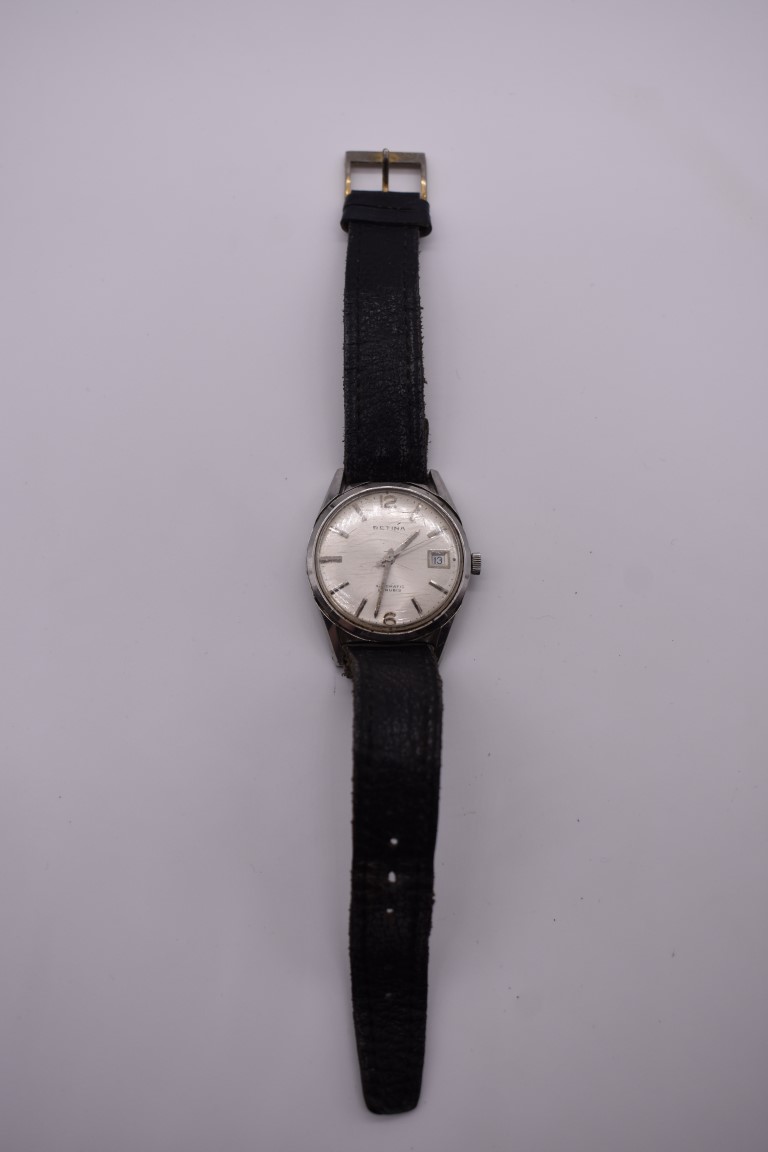 A vintage Betina stainless steel automatic wristwatch, 34mm, case no. 88825, on leather strap. - Image 2 of 3