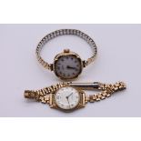 A vintage Menex 9ct gold manual wind ladies wristwatch, the case stamped RWC (Rolex Watch Co) import