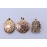 Two pendant lockets, hallmarked 375, 7.8g total weight; together with an unmarked Victorian example.