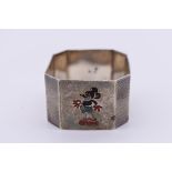 A silver and enamel novelty Mickey Mouse napkin ring, by Charles S Green & Co Ltd, Birmingham