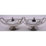 A pair of George III silver oval pedestal sauce tureens and covers, by Henry Chawner, London 1792,