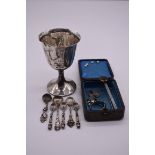 A small selection of silver and other items, to include: a silver mounted citrine brooch; a