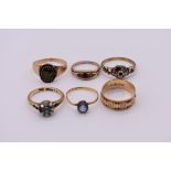 Three gold rings, one stamped 22ct, two stamped 18ct; together with three unmarked examples, (6)