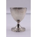 A white metal duck egg cup, by J R, marks indistinct, 8cm.
