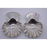 A pair of silver scallop shell dishes, by William Bruford & Son Ltd, London 1969, 14.5cm 217g.