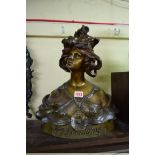A Belle Epoque bronzed spelter bust, titled 'Printemps', 41cm high.