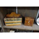 A small late 18th century mahogany and inlaid tea caddy, 12.5cm wide, with key; together with a