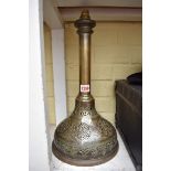 A Moorish pierced brass lamp base, height excluding fitting 40cm.