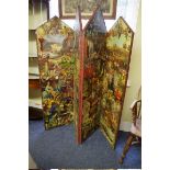 A decoupage four fold screen, 168cm high x 180cm wide.